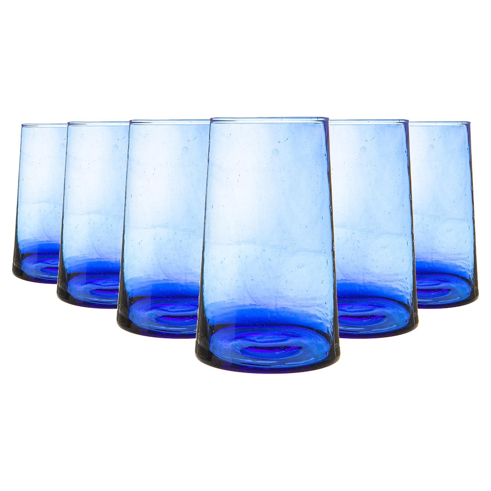 image 1 of Nicola Spring Merzouga Recycled Highball Glasses - 320ml - Blue - Pack of 6 | Blue | Blue | 6
