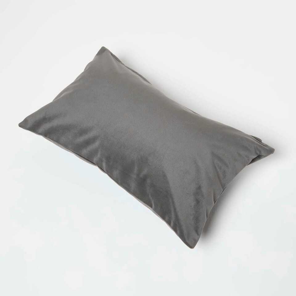 image 1 of Homescapes Grey Velvet Cushion - Bolster 30 x 50 cm Grey