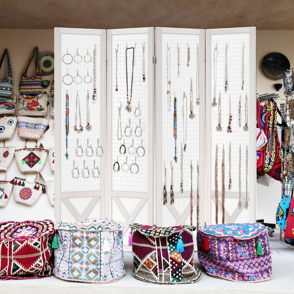 image 1 of COSTWAY 4 Panel 162 x 170cm Folding Room Divider with Pegboard Display