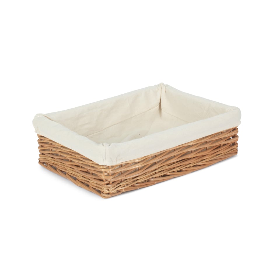image 1 of Large Lined Straight-Sided Rectangular Wicker Tray | Brown | Brown | Large