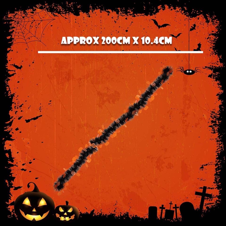 image 1 of vfm-estore Halloween Pumpkin Tinsel Decoration 2m - Spooky Indoor Party Garland