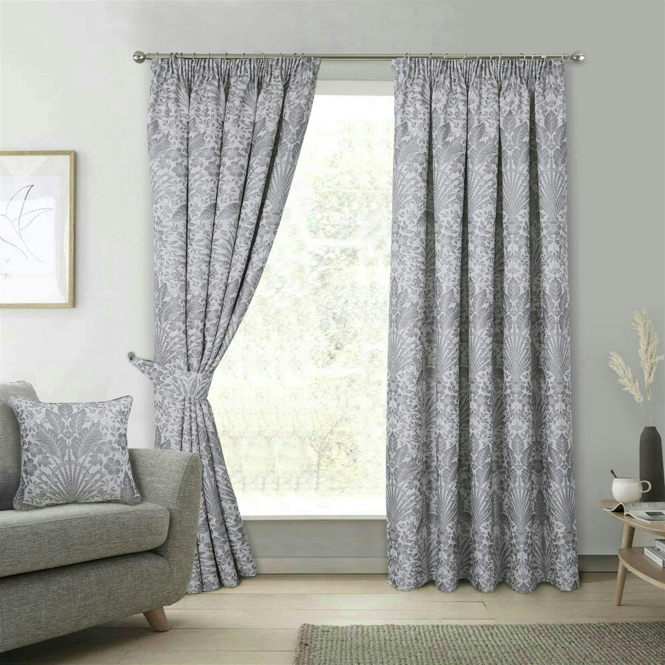 image 1 of Keswick Floral Pencil Pleat Curtains - Beige - 117cm x 229cm