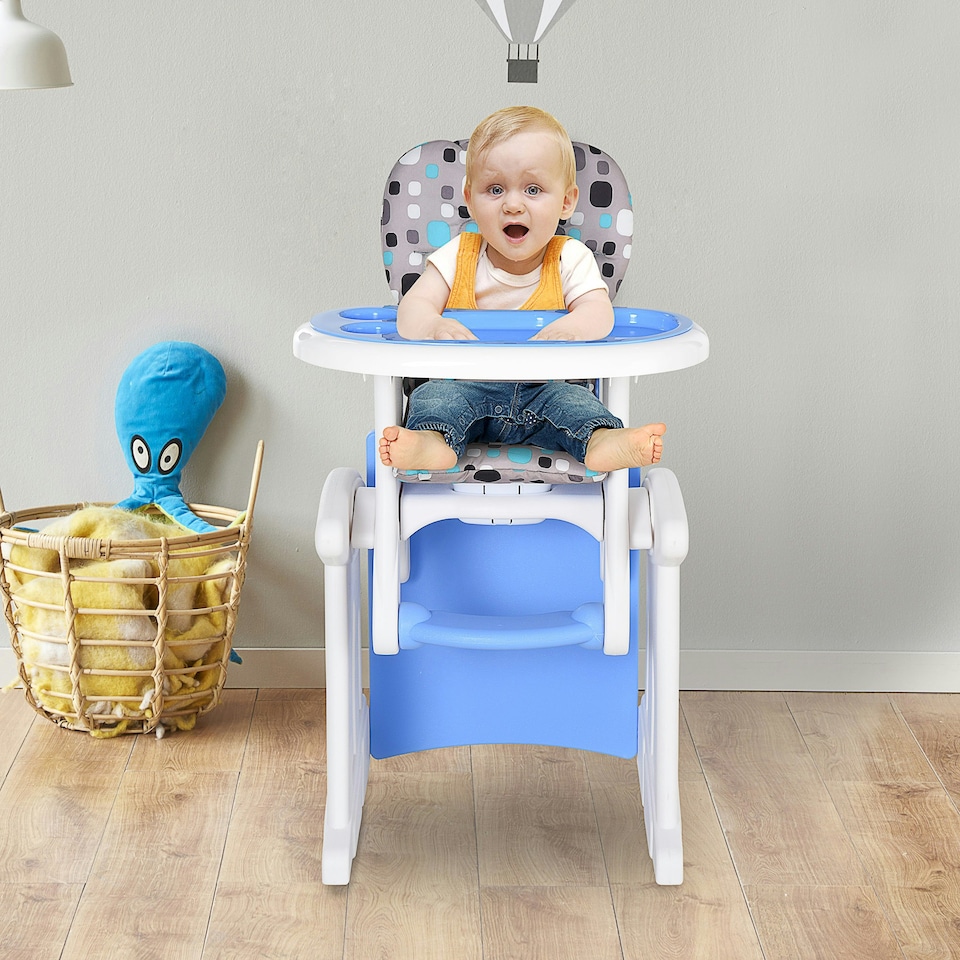 image 1 of HOMCOM 2-in-1 Convertible Baby High Chair Booster Seat w/ Removable Tray Blue