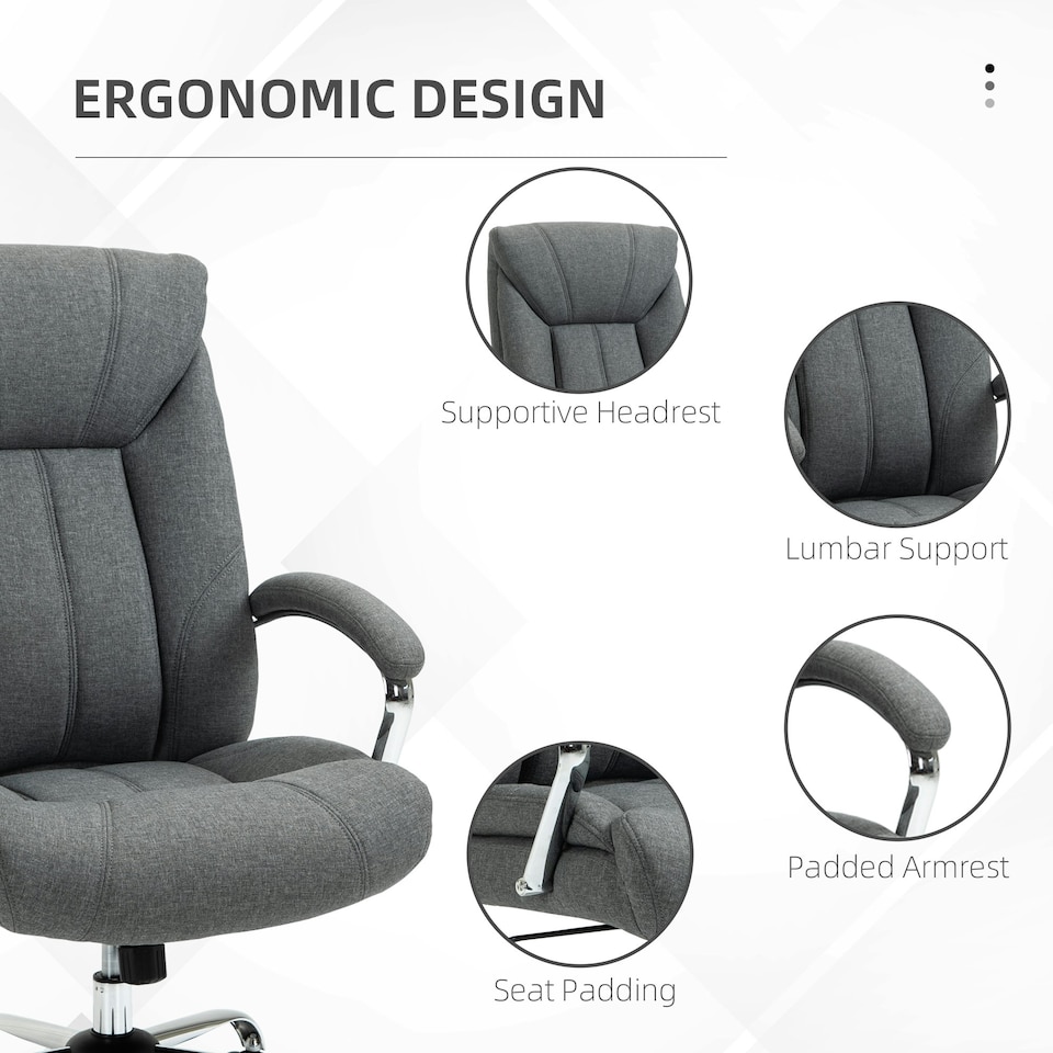 image 1 of Vinsetto High Back Home Office Chair Swivel Linen Fabric Desk Armchair, Grey