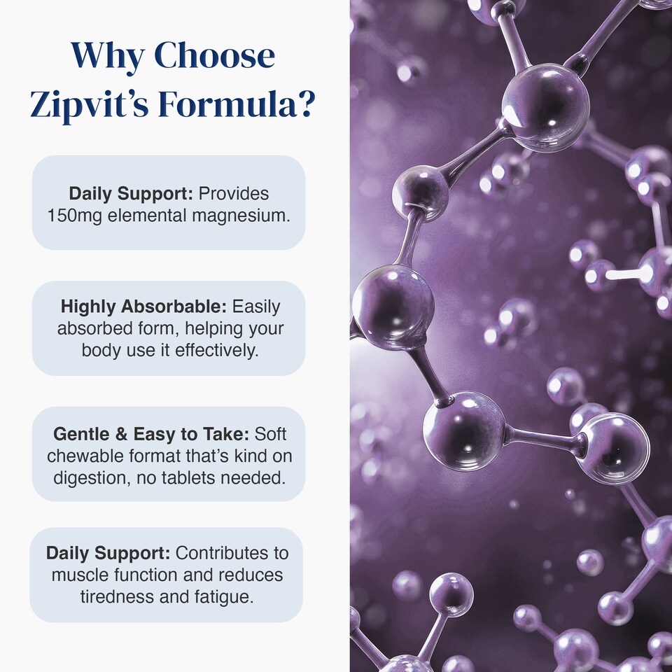 image 1 of Zipvit Magnesium Gummies, Energy, Muscle & Nerve Support, Passion Fruit Flavour, 60 Vegan Gummies, 1-Month Supply