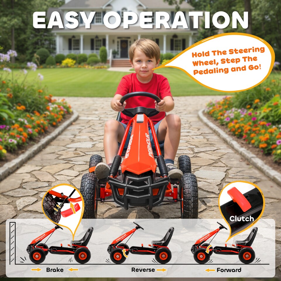 image 1 of AIYAPLAY Kids Pedal Go Kart with Adjustable Seat, EVA Tyres, Brake, Red