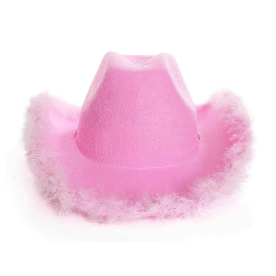 image 1 of Lilac Pink Cowboy Hat with Marabou – Fancy Dress Accessory Pink | One Size