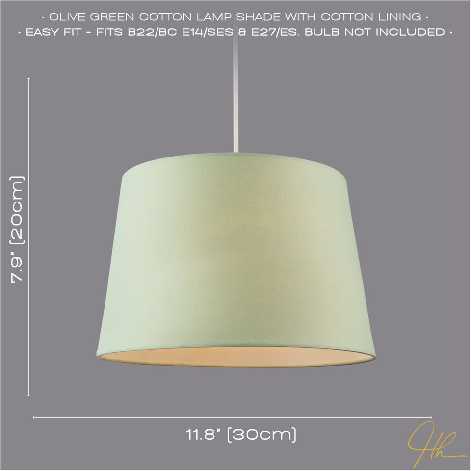 image 1 of Olive Green Cotton Fabric Drum Lampshade with White Cotton Inner | Green | Olive Green | 1