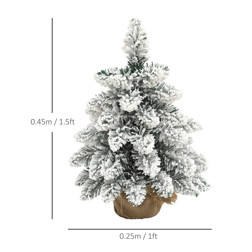 image 1 of HOMCOM 2 Piece Mini Artificial Christmas Trees Flocked Tabletop Xmas Trees