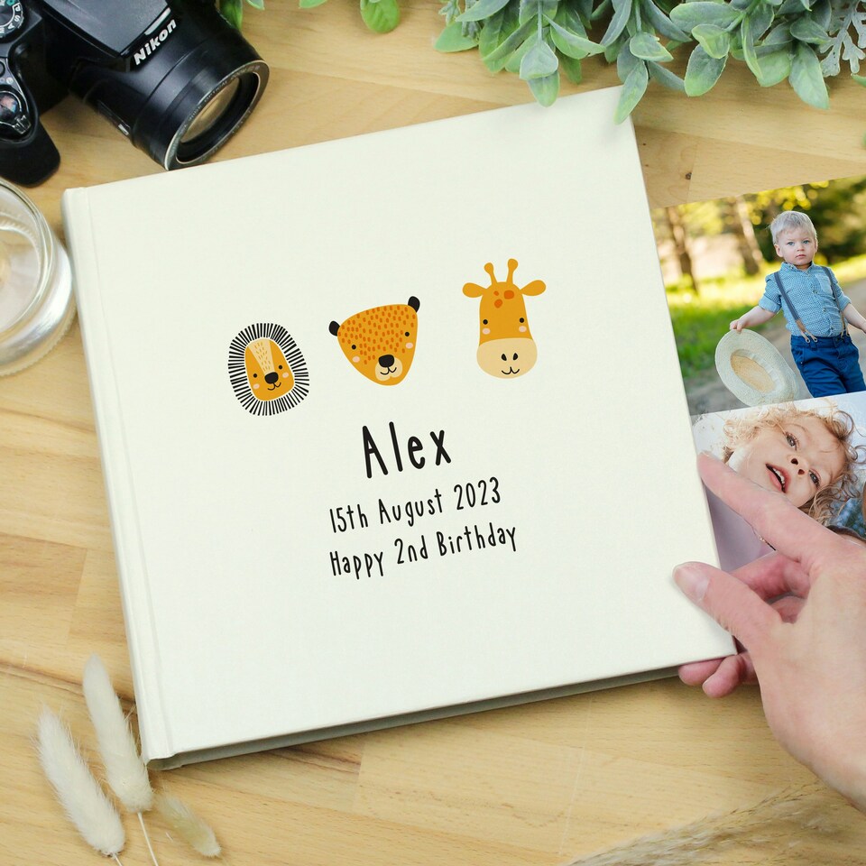image 1 of Personalised Scandi Safari Animals Square Photo Album