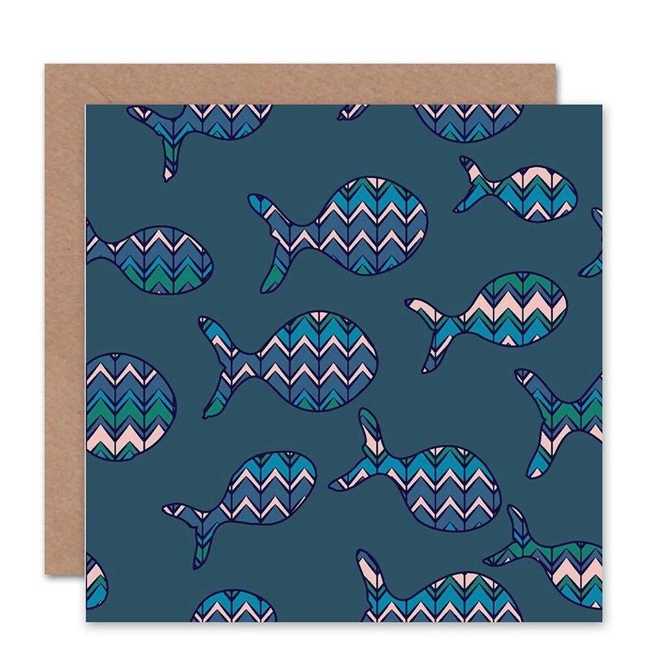 image 1 of Zig Zag Fish Pink Pattern Art Blank Just to Say Card
