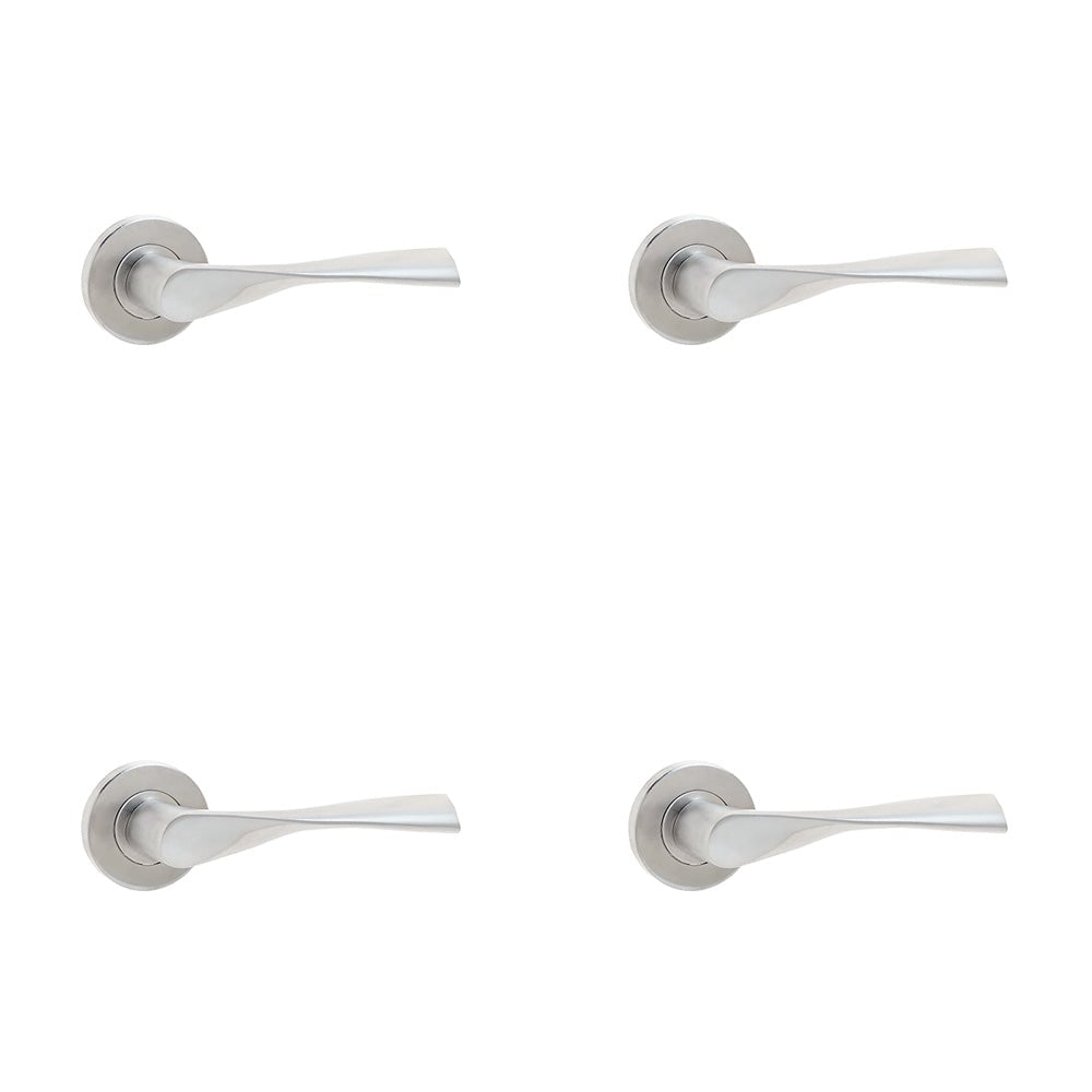 4 PACK Premium Satin Stainless Steel Door Handle on Rose - Grade 304 Interior Handle