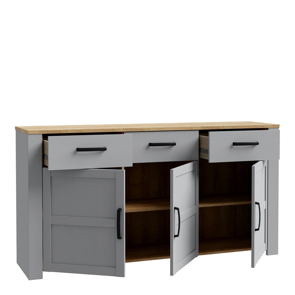 image 1 of Bohol 3 Door 3 Drawer Sideboard in Riviera Oak/Grey Oak