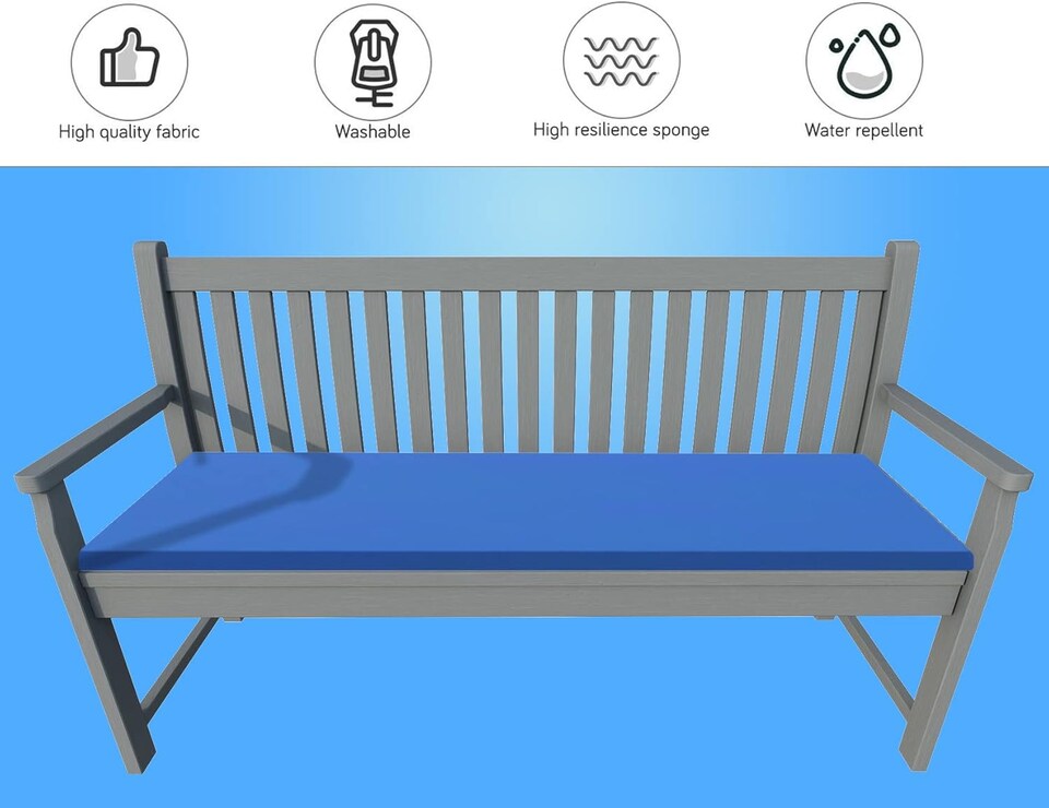 image 1 of Waterproof Garden Bench Cushion 2 Seater I Indoor & Outdoor Bench Seat Pad | Royal Blue