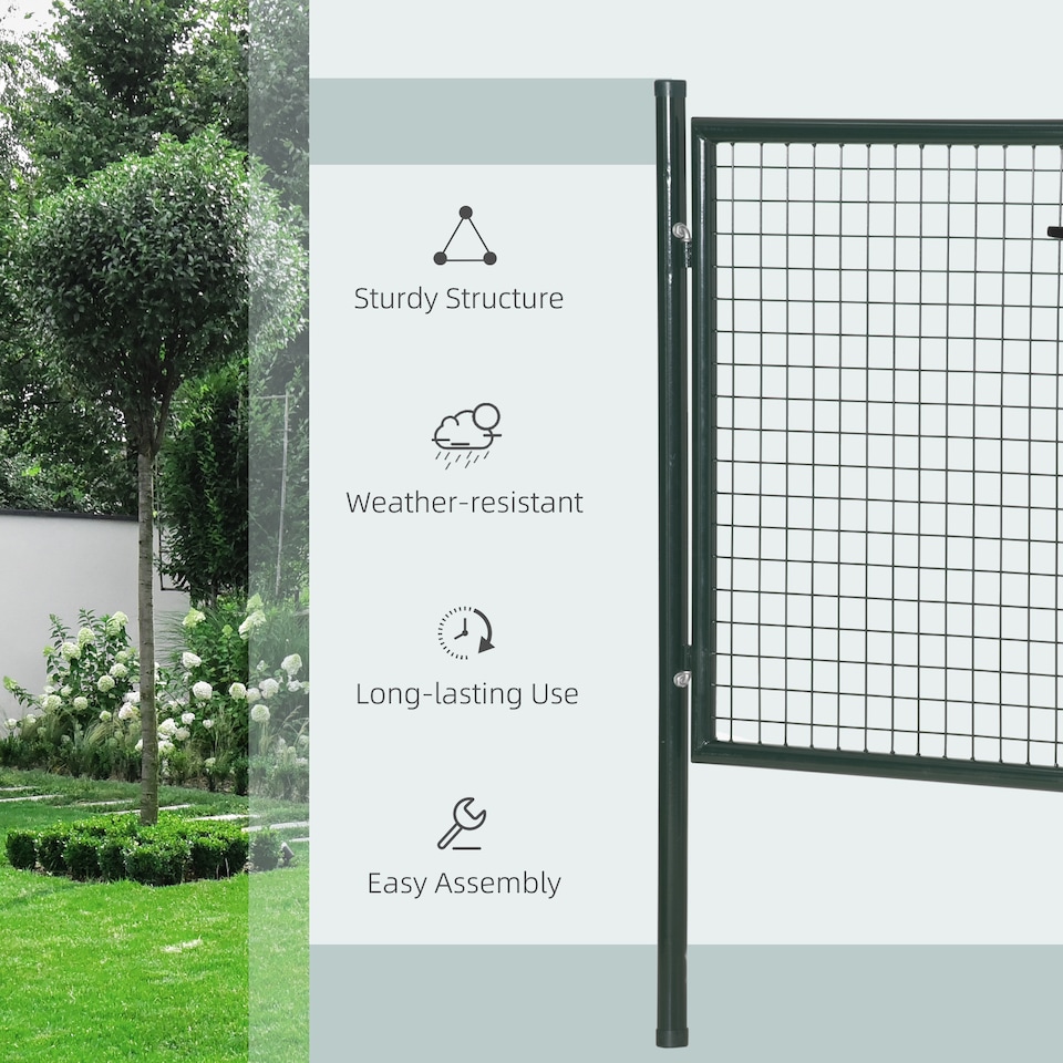image 1 of HOMCOM Steel Garden Gate Security Barrier Mesh Fence w/ Lock, 97cm x 150 cm | Green | Emerald Green | 97 x 150 cm