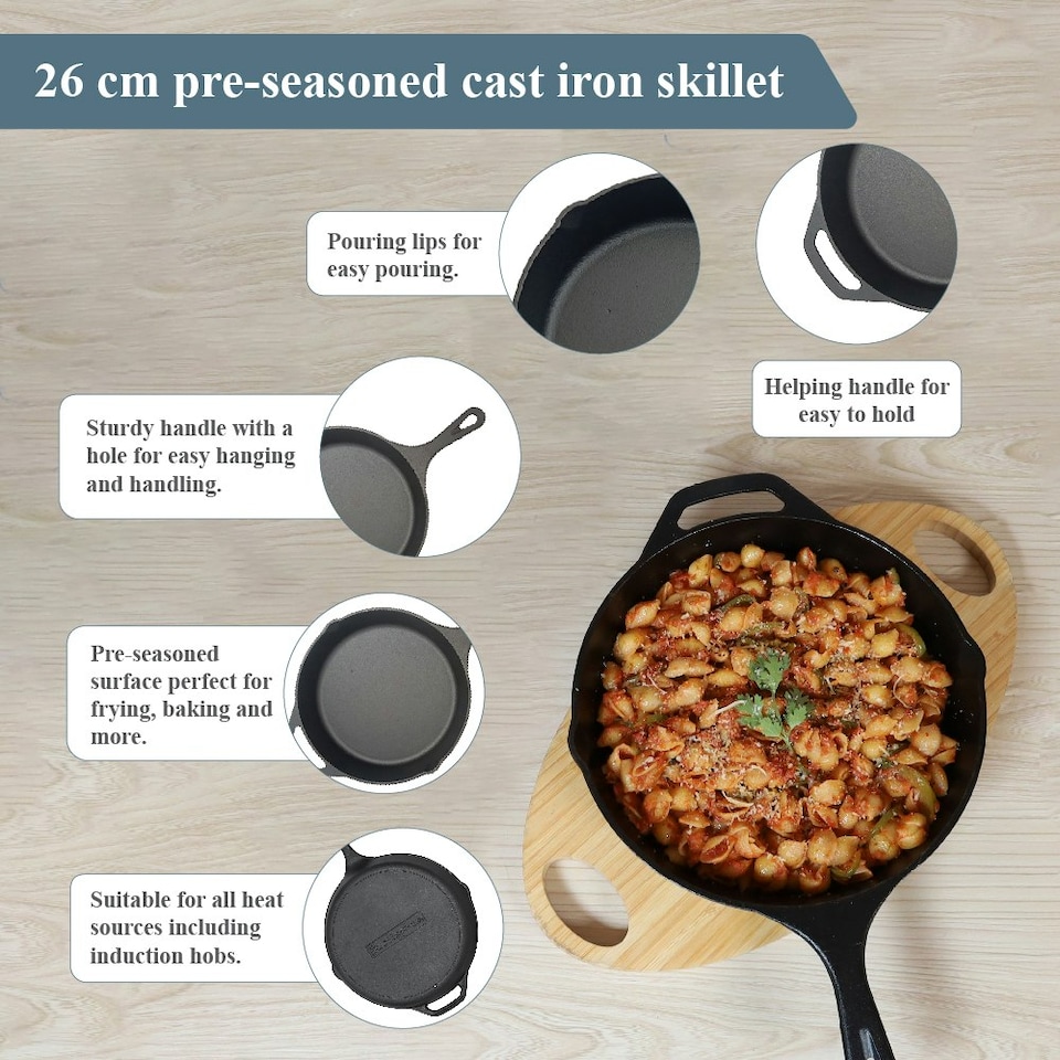 image 1 of Buckingham Pre-Seasoned Cast Iron Frying Skillet Pan 27 cm.