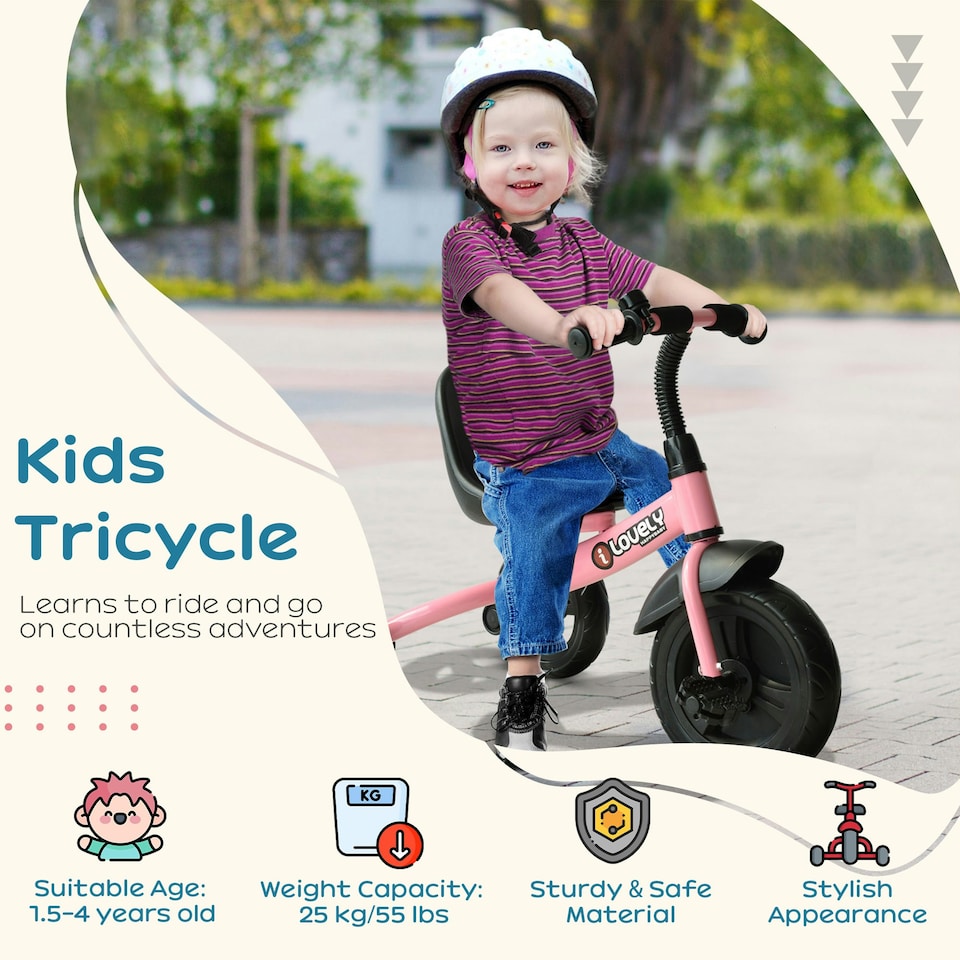 image 1 of HOMCOM Baby Kids Children Toddler Tricycle Ride on Trike W/ 3 Wheels Pink