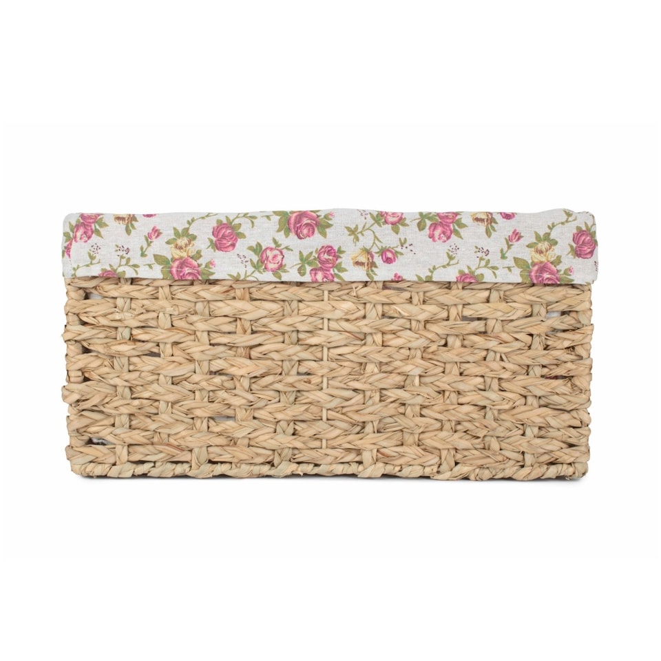 image 1 of Extra Large Thatch Grass Woven Storage Basket with Garden Rose Cotton Lining | Green | Green | XL