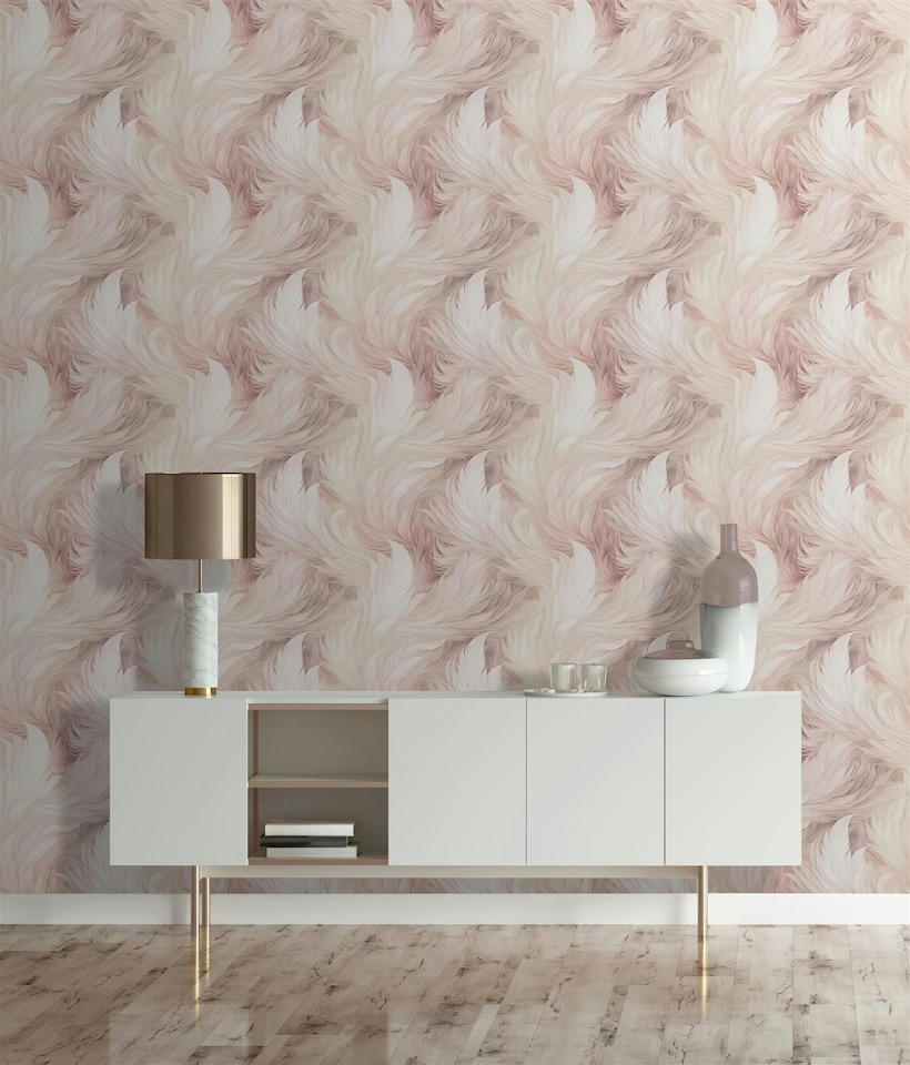 image 1 of Plumes Feathers Blush Wallpaper | Pink