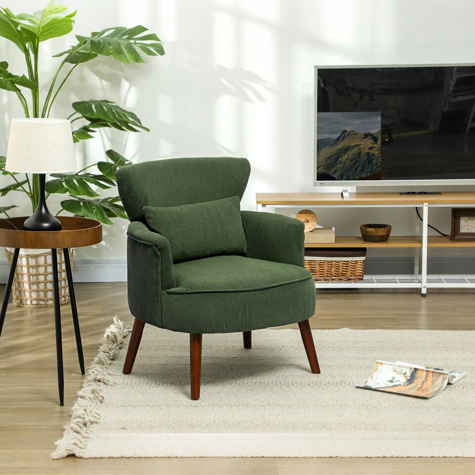 image 1 of HOMCOM Armchair with Padded Seat and Backrest for Living Room, Green Green