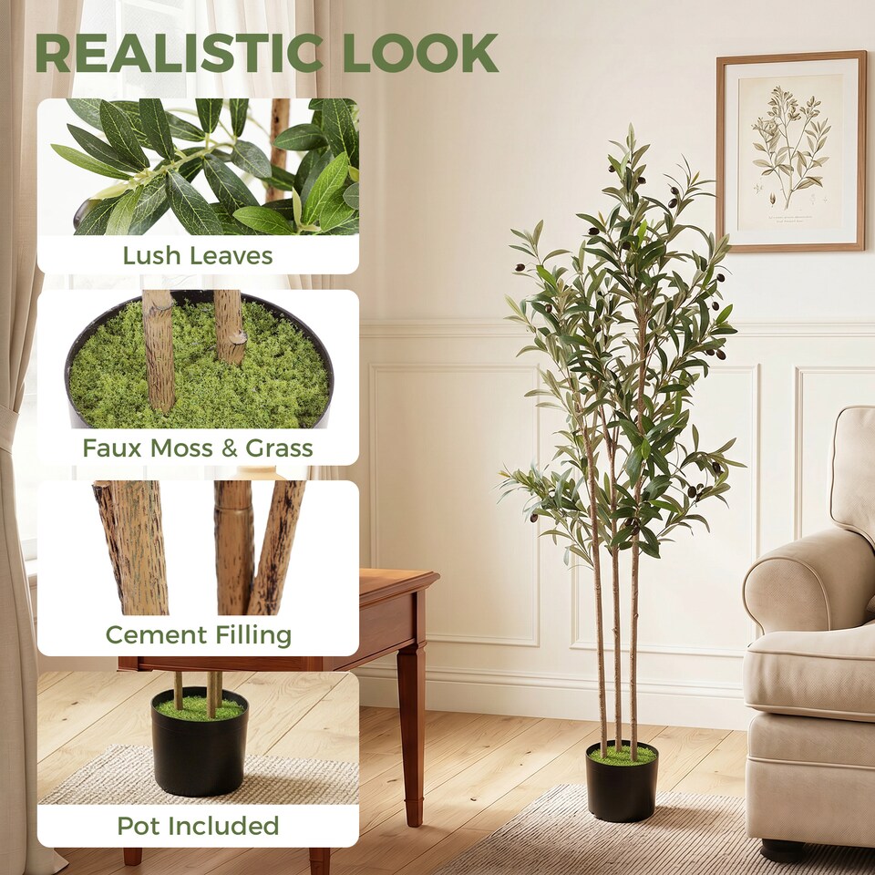 image 1 of HOMCOM 148 cm Decorative Artificial Plant, Silk Olive Tree with 553 Leaves