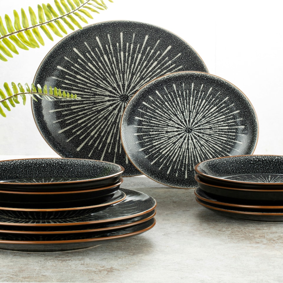 image 1 of 12pc Starburst Reactive Glaze Dinner Set