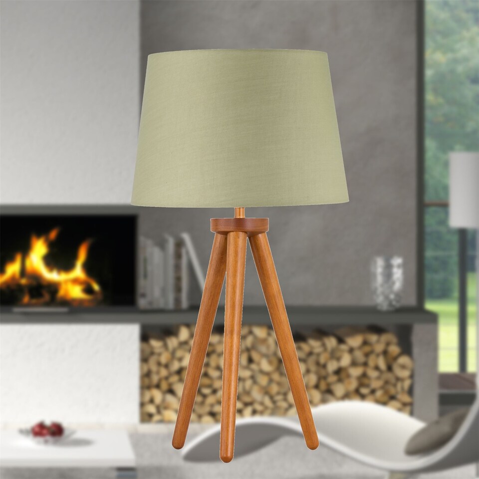 image 1 of Set of 2 Dark Oak Table Lamp or Bedside Lights with Sage Green Shades | Brown | Green | Large | 2