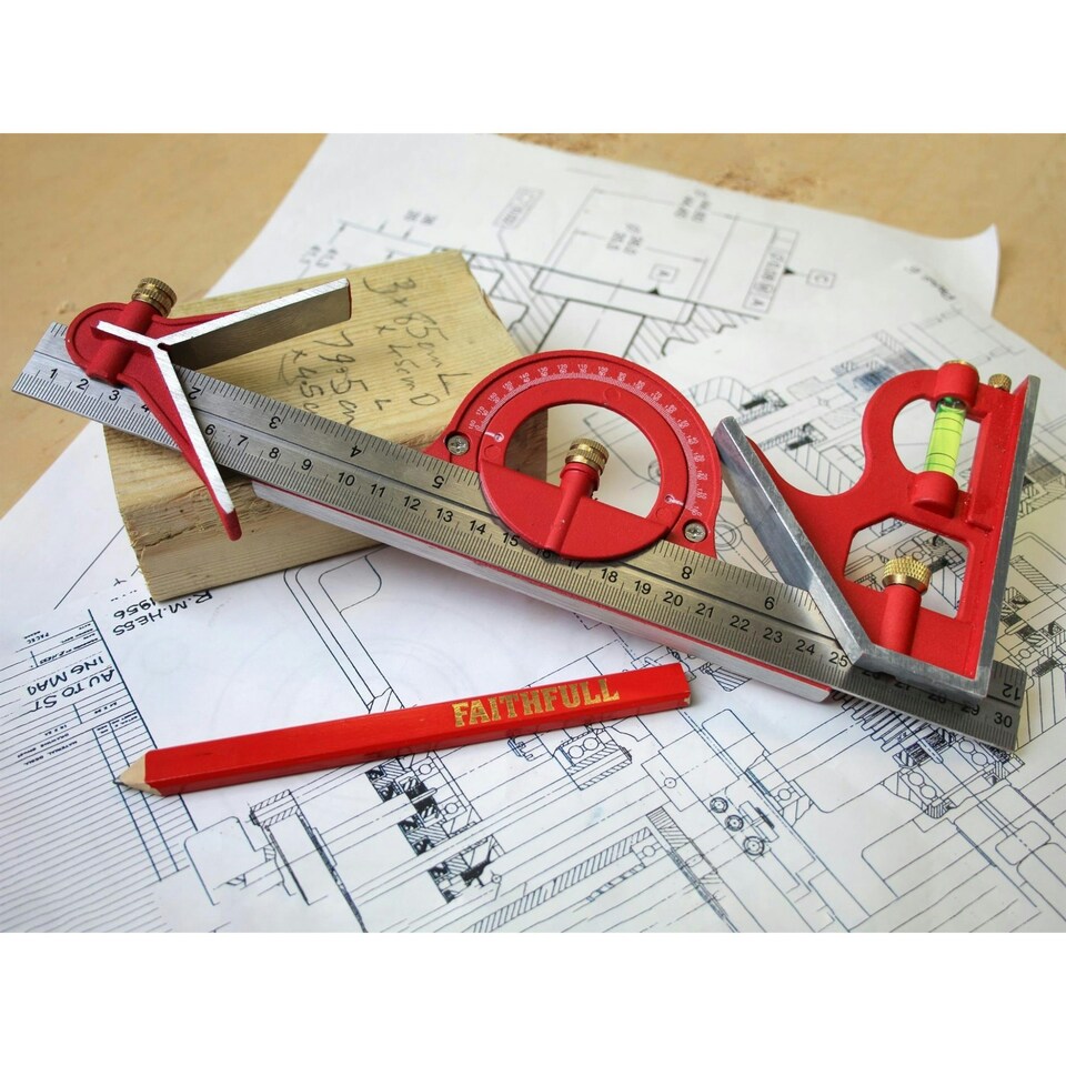 image 1 of Faithfull Combination Square Set 300mm (12in) - Multi Colour - One Size