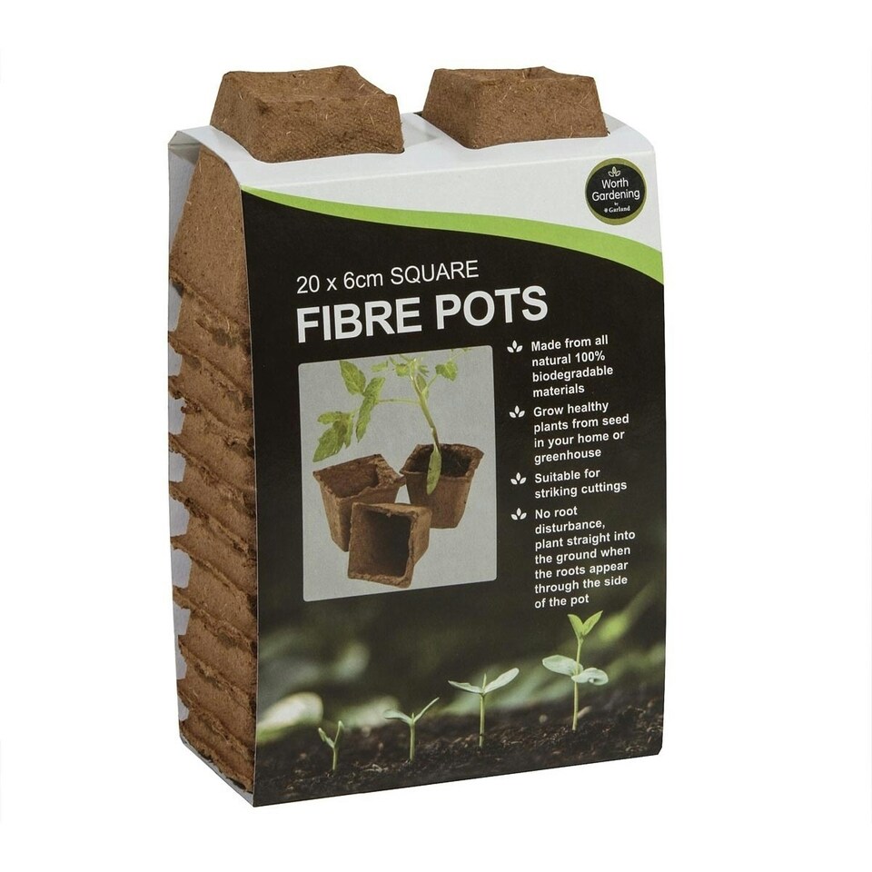 image 1 of Garland Fibre Pots Square 6cm Natural Wood Biodegradable Pack of 20 Brown