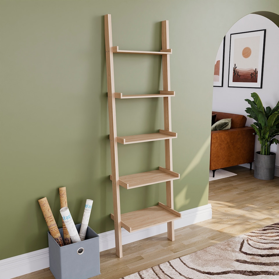 image 1 of Vida Designs York 5 Tier Ladder Bookcase Display Storage, Pine