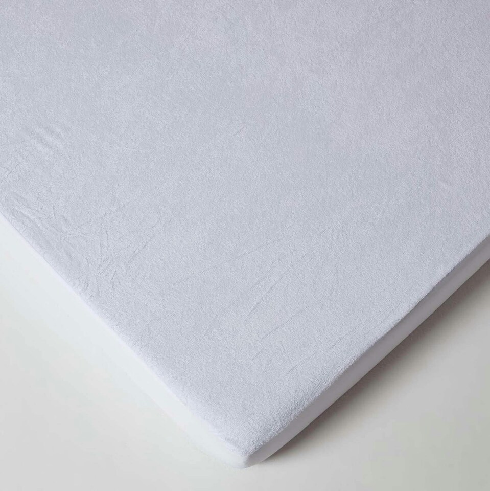 image 1 of Homescapes Cot Bed Terry Towelling Waterproof Mattress Protector - 60 x 120 cm - Pack of 2 | White | Cot Bed