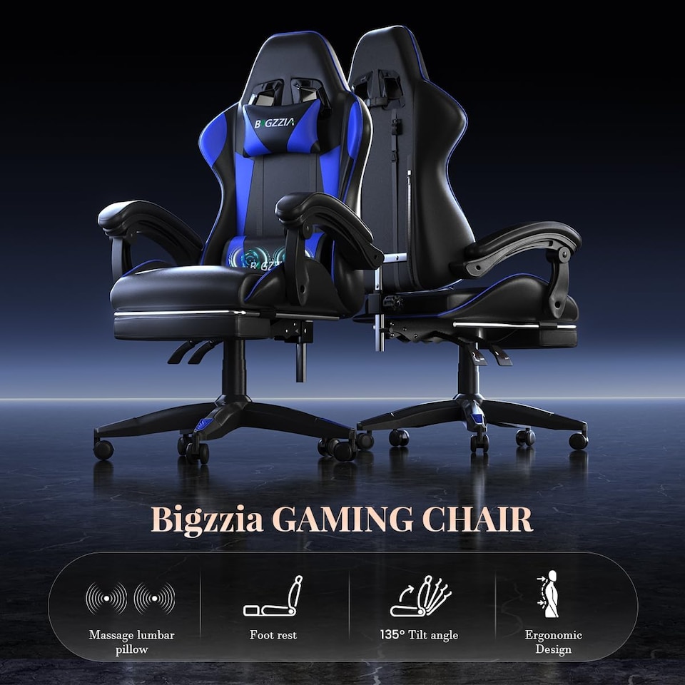 image 1 of Rattantree Ergonomic Gaming Chair Massage Lumbar Footrest Leather Swivel 150 Kg Capacity
