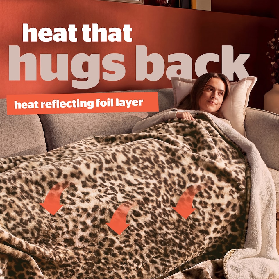 image 1 of Silentnight Heat Genie Self-Heating Giant Blanket, Leopard Print