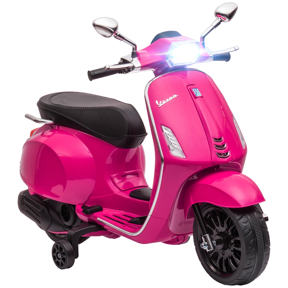 image 1 of AIYAPLAY Vespa Licensed 12V Kids Electric Motorbike, Kids Ride on Motorcycle with Music, Head Light, MP3, FM Radio, Two Training Wheels, for 3-6 Years - Pink