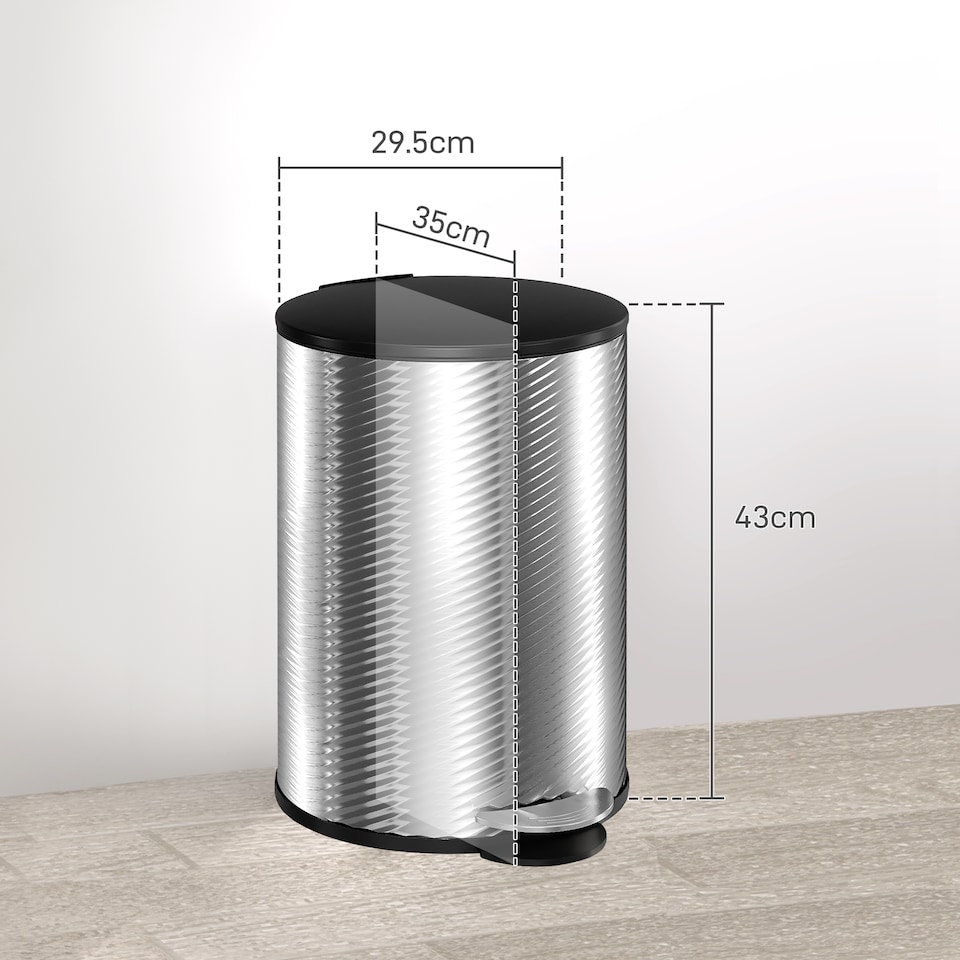 image 1 of HOMCOM 20 Litre Kitchen Bin, Stainless Steel Pedal Bin with Soft-close Lid, Fingerprint Proof Cylindrical Rubbish Bin with Foot Pedal and Removable Inner Bucket, Silver | Silver | 1