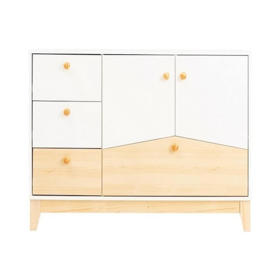 image 1 of Cody 2 Door 4 Drawer Storage Unit - L40.5 x W118 x H80 cm - White/Pine Effect