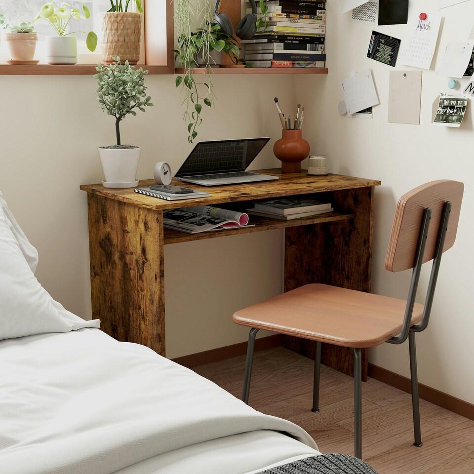 image 1 of HOMCOM Computer Desk Writing Table Study Workstation Storage | Brown | 90W x 50D x 74H cm