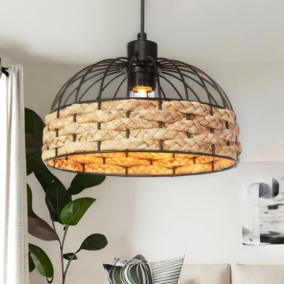 image 1 of Rope And Metal Ceiling Light Pendant Shade Brown Brown