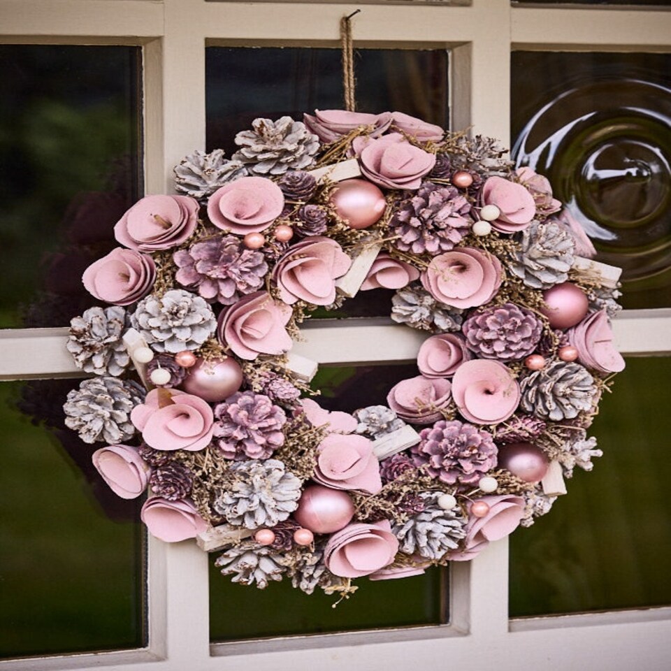 image 1 of Pink Roses Wreath 38cm