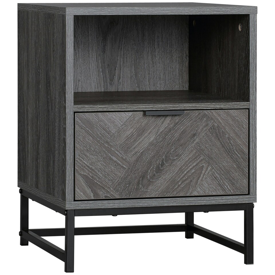 image 1 of HOMCOM Bedside Table, Sofa Side Table W/ Drawer and Shelf Living Room, Bedroom