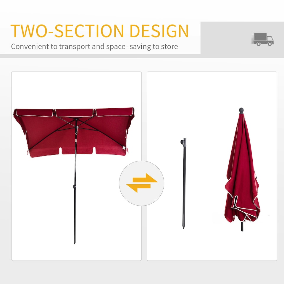 image 1 of Outsunny Aluminium Sun Umbrella Parasol Patio Rectangular 2M x 1.3M Red