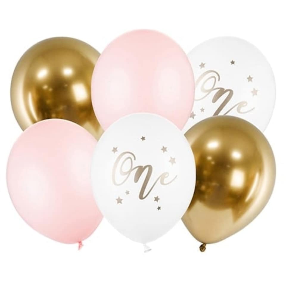 image 1 of Assorted Pink Age One Latex Balloons 30cm / 12 in - Pack of 6 | Pink