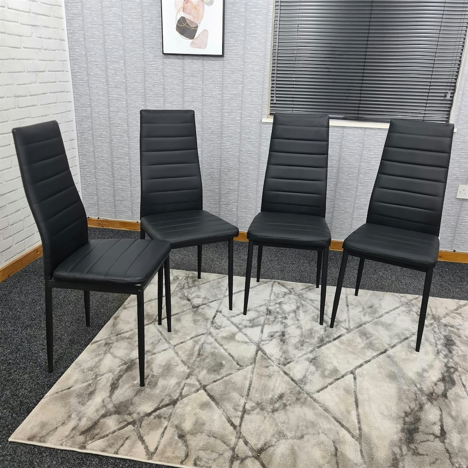 image 1 of Dining Chairs Set of 4 Black Leather Kitchen Chairs Black