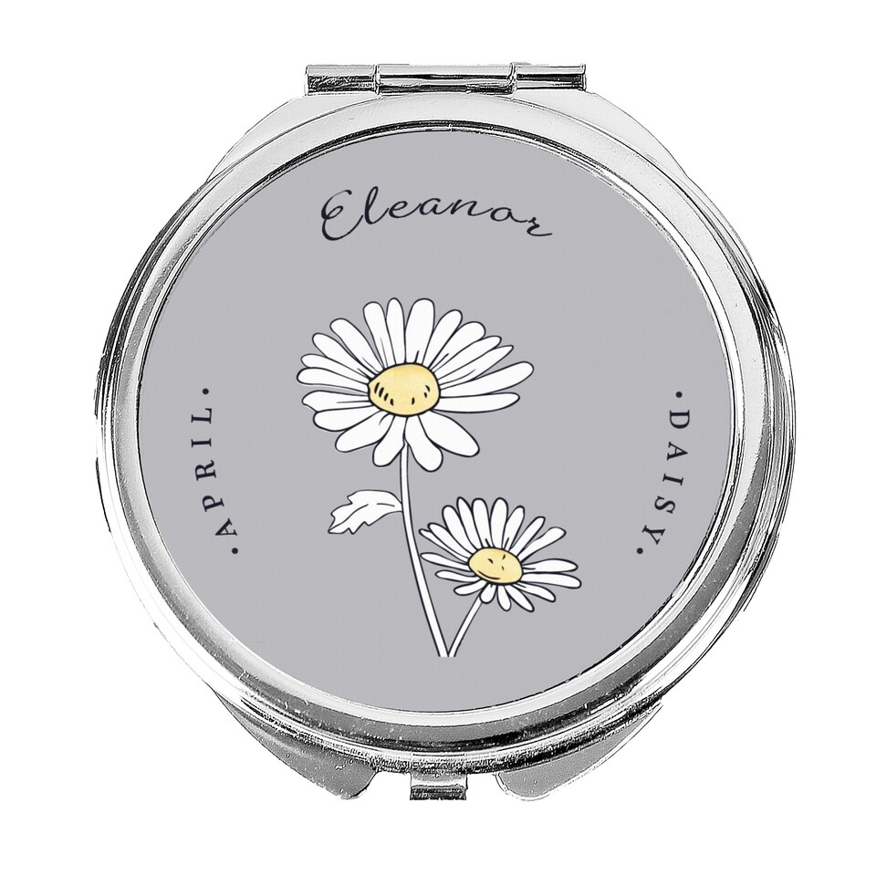 image 1 of Personalised Birth Flower Round Compact Mirror Silver