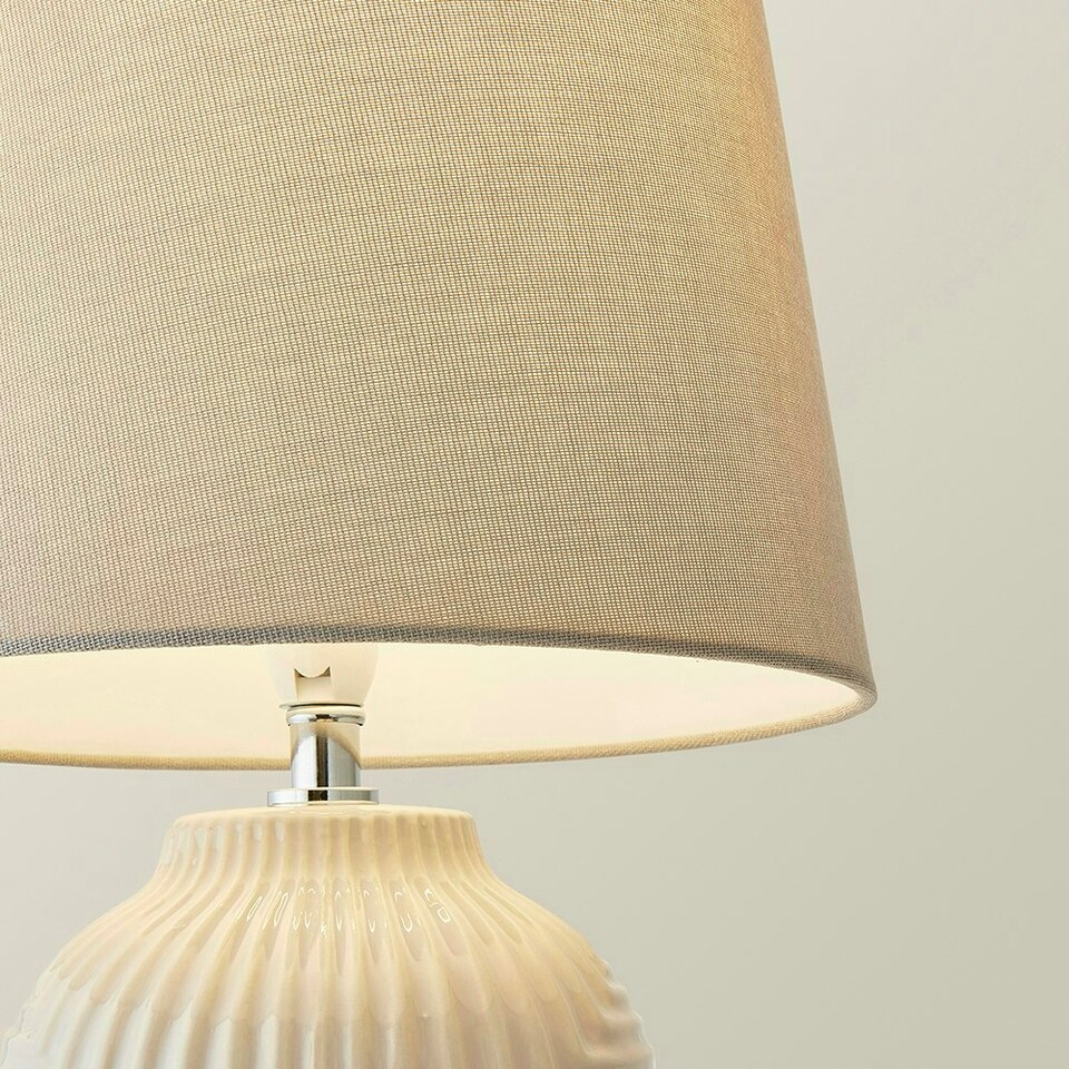 image 1 of ValueLights Harrison Tapered Lamp Shade Grey Geometric Ribbed Pattern Gloss Large Table Lamp Grey