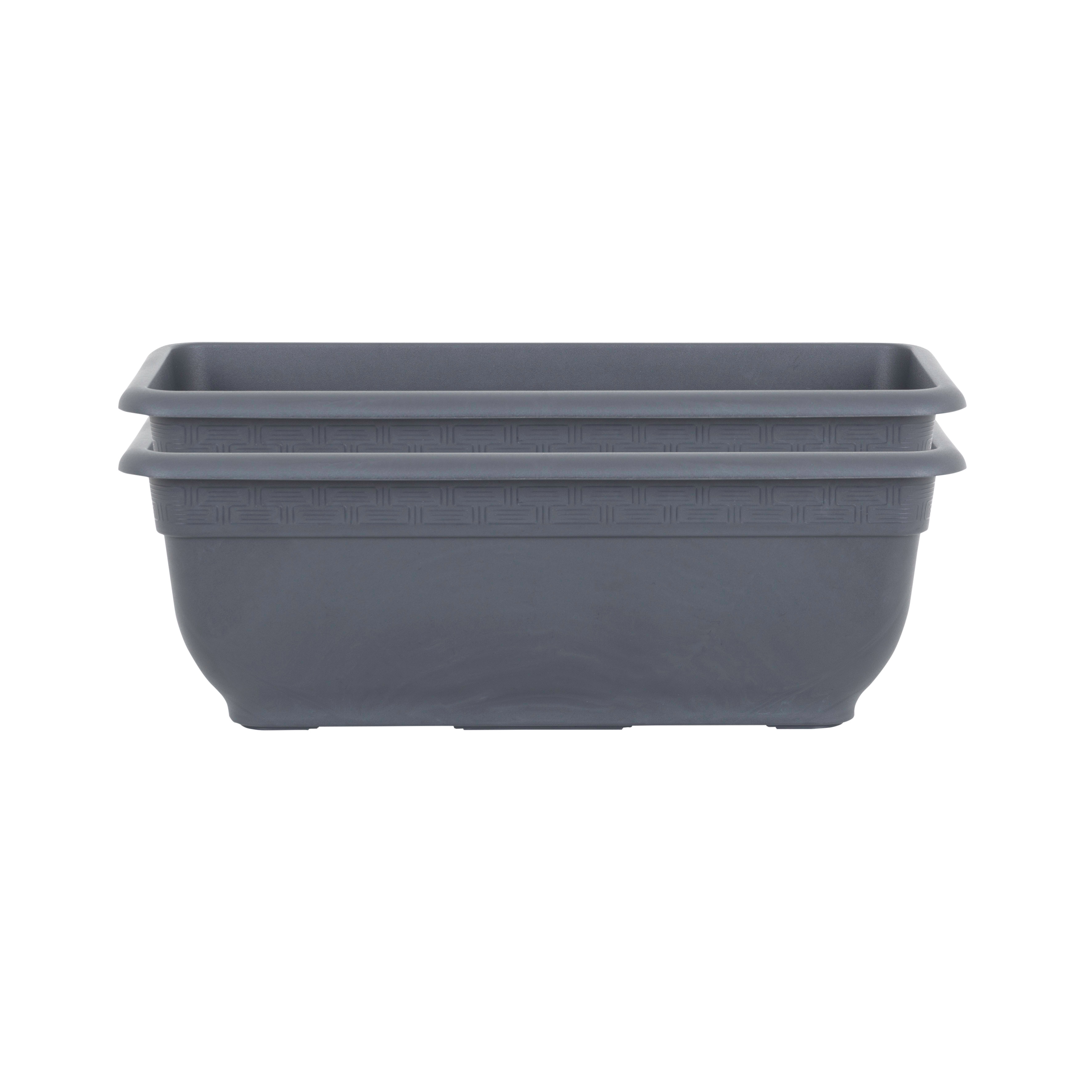 Wham Bell Pot 2 x 47cm Rectangular Plastic Garden Troughs Black Slate