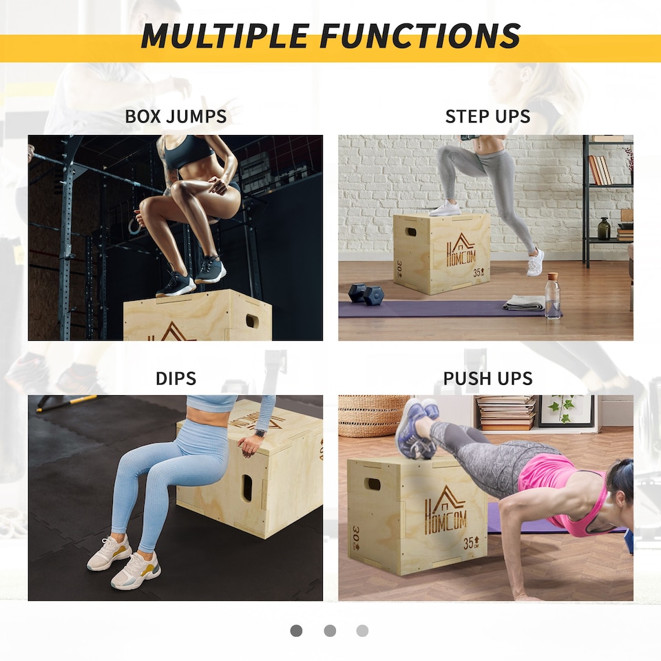 image 1 of HOMCOM 3-in-1 Wooden Plyo Box for Home Gym, Workout Training, Natural