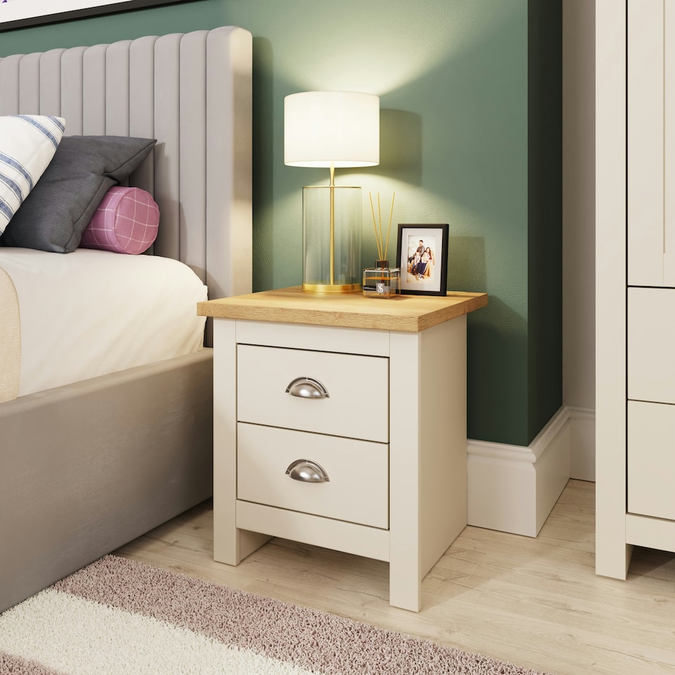 image 1 of Lisbon Bedside with 2 Drawers Cream & Oak