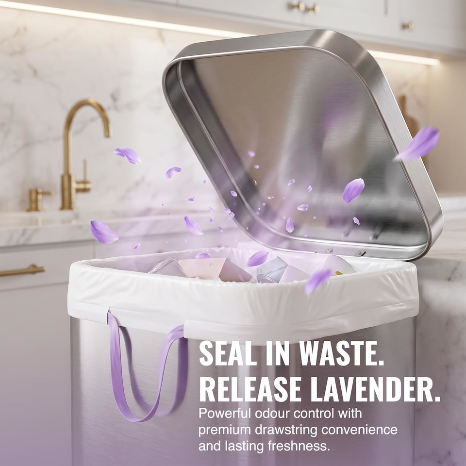 image 1 of Ecobag Lavender Scented Kitchen Drawstring Bin Liners Extra Strong Odour Control