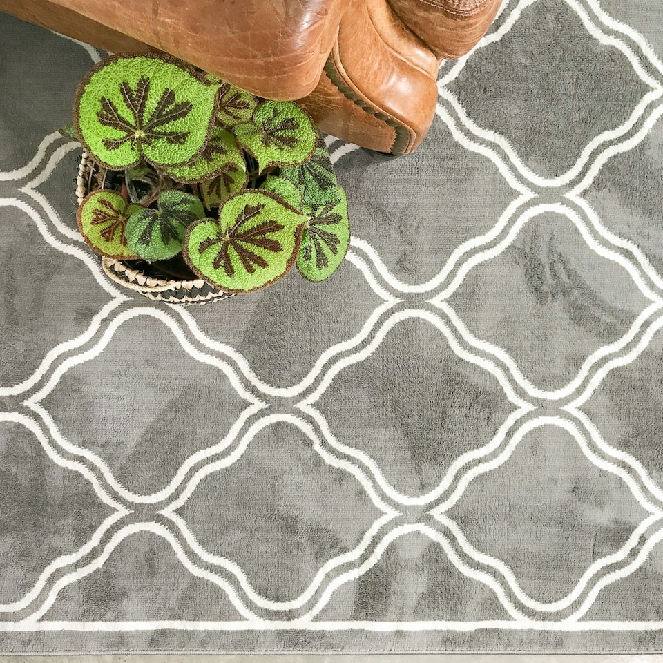 image 1 of KUKOON Grey Modern Trellis Bordered Living Area Rug 120cm x 170cm | Grey